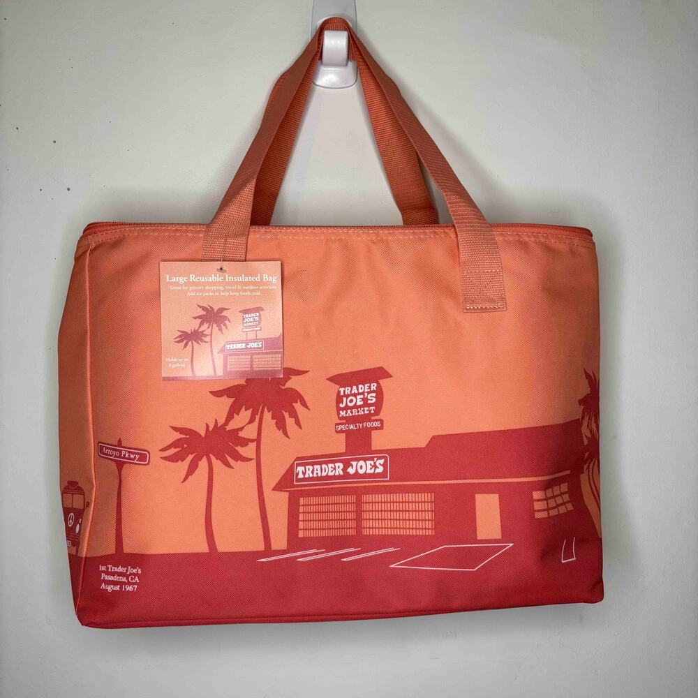 Trader Joe’s Large Reusable Insulated Cooler Bag Shopping Tote Peach Orange NWT! - Picture 14 of 14